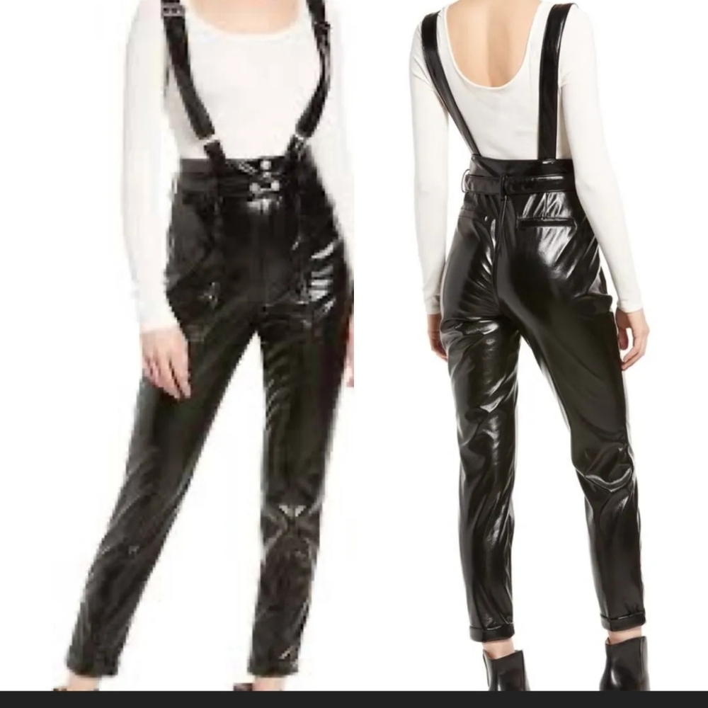 Blank NYC Faux Leather Black Suspenders Pants, Suspenders are Removable